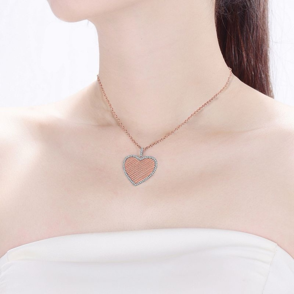 Genevive “Julie” CZ Sterling Silver and Rose Gold Plated Heart Necklace
